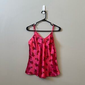 Women’s pink silky floral printed slip lingerie top